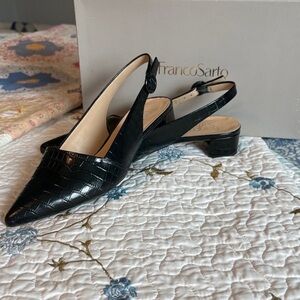 Franco Sarto Black Croc-Embossed Slingback Heels